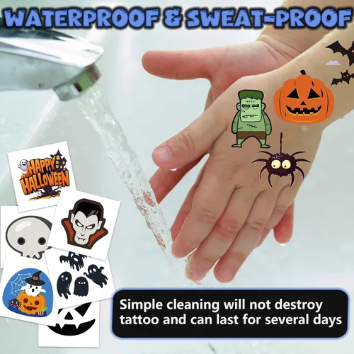 Miniatura 7 de 180 tatuajes de Halloween para niños, tatuajes temporales que brillan en la oscuridad para decoraciones de fiesta de Halloween, tatuajes temporales