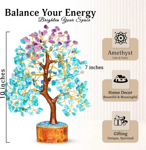 Miniatura 2 de YATSKIA Árbol de la vida de cristal de amatista y turquesa, decoración de cristal, regalos espirituales, regalos de cristales para mujeres, piedras