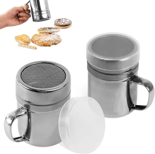 Miniatura 9 de 2 unidades de agitador de azúcar en polvo con asa, latas de polvo de malla fina de acero inoxidable con tapa de plástico, agitador de draga