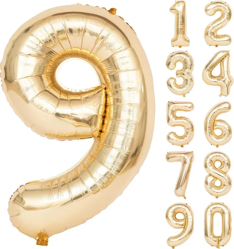 Miniatura 137 de Globos de helio de 40 pulgadas con dígitos dorados para fiesta de cumpleaños., Número 0, 40 pulgadas, número 0 oro 7