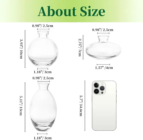Miniatura 3 de Juego de 3 jarrones de vidrio para capullos, jarrones pequeños transparentes lindos Hewory hechos a mano, mini jarrón de vidrio para flores