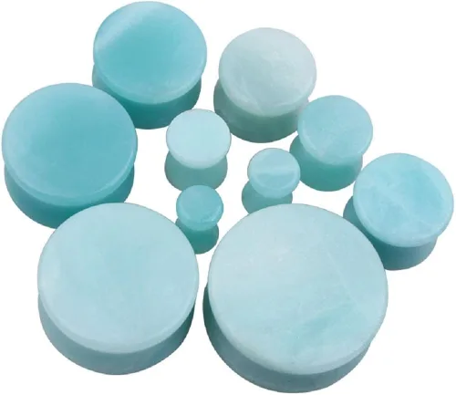 Miniatura 5 de NewZenro 2Pairs Rose Quartz Aventurine Natural Organic Stone Ear Plugs Gauges Tunnel Expanders Stretcher Double Flared Tiendaite Flesh Piercings