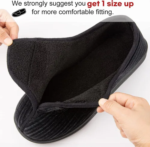 Miniatura 2 de LongBay Men's Memory Foam Diabetic Slippers Comfy Warm Plush Fleece Arthritis Edema Swollen House Shoes