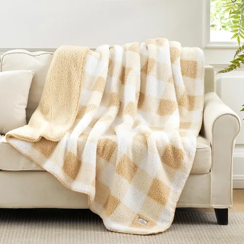 Cozy Bliss Manta Sherpa de lujo para sofá, manta gruesa reversible de cuadros Buffalo de alta calidad, cálida y acogedora manta suave para el hogar