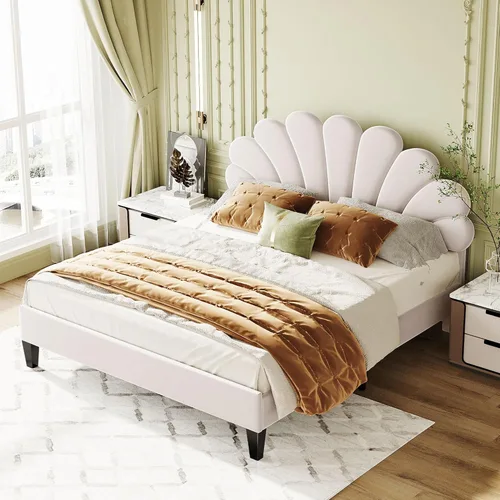 Miniatura 3 de Harper & Bright Designs Base de cama tapizada de tamaño Queen con cabecera de terciopelo con patrón de flores para niños, niñas, niños y adultos