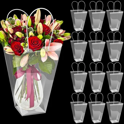 Miniatura 13 de Yexiya 12 bolsas florales grandes transparentes para ramo de flores a granel con asa transparente para regalo de boda, regalo de boda, regalo