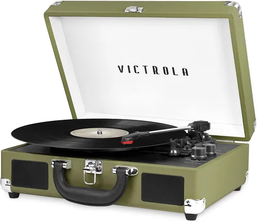 Miniatura 11 de Victrola Journey Tocadiscos Portátil de Maleta con Bluetooth – con Altavoces Integrados, Tocadiscos de Vinilo de 3 Velocidades, Salida RCA, Conector