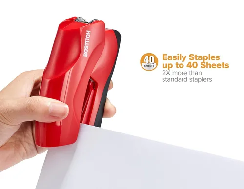 Miniatura 6 de Bostitch Office - Engrapadora resistente de 40 hojas con 1250 grapas y removedor de grapas, sin atascos, grapadora de escritorio, para pizarras Rojo