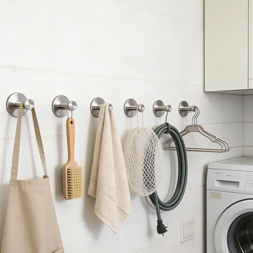 Miniatura 4 de Ganchos para Toallas de Baño, Paquete de 6 Ganchos Autoadhesivos para Abrigos, Gancho Resistente para Bata Sin Perforación, SUS 304 Acero Inoxidable