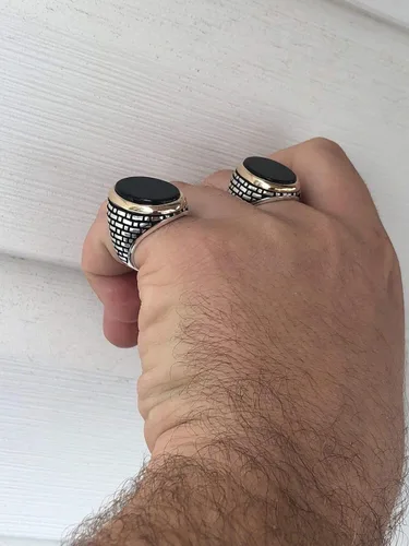 Miniatura 9 de Anillo de plata de ley 925 sólida para hombre, color ónix negro, talla 7-13, Metal, Ónix