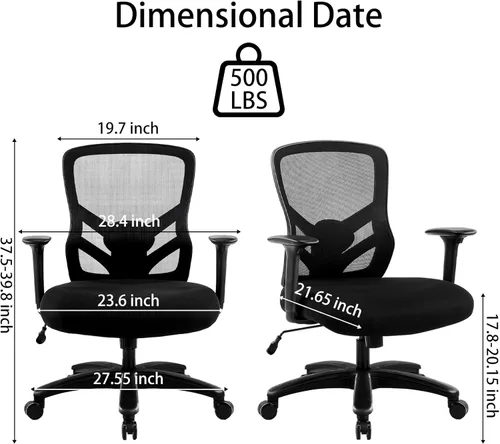 Miniatura 3 de YFO Silla de oficina grande y alta de 500 libras, silla de escritorio para computadora con soporte lumbar ajustable, malla ergonómica resistente
