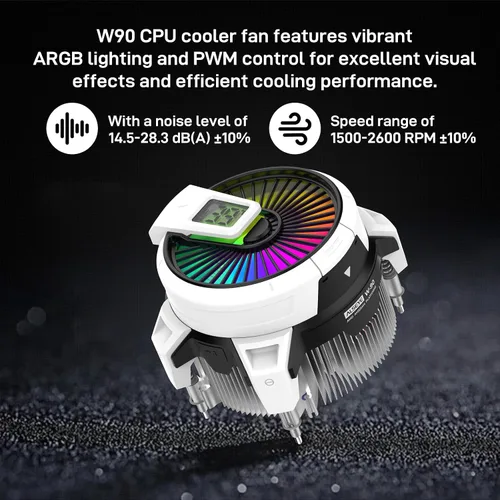 Miniatura 4 de ALSEYE W90 Enfriador de CPU, Enfriador de CPU con Visualización de Temperatura para Caja de PC de Tamaño Pequeño con Potente Ventilador