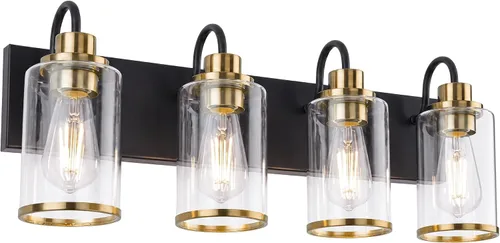 Miniatura 9 de Beionxii BX-VL01BG-3CG - Lámpara de tocador de baño, 3 lámparas doradas claras con pantalla de cristal transparente, accesorios de iluminación