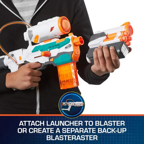 Miniatura 3 de Nerf Modulus Tri-Strike Blaster, Cañón Mega, Lanzacohetes, Cargador, 1 Cohete, Juegos al Aire Libre para Niños (Exclusivo de Amazon)