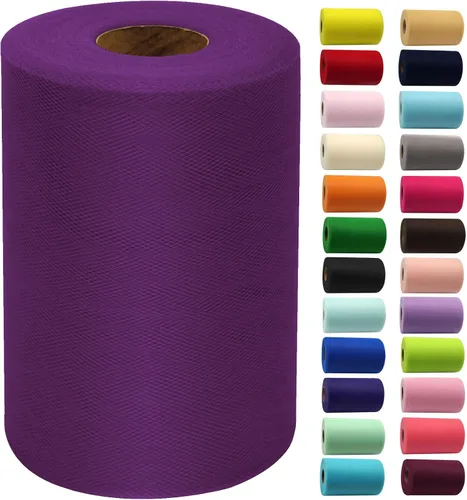 Miniatura 19 de Rollos de tela de tul de 6 pulgadas por 100 yardas (300 pies) Carrete de cinta de tul para manualidades, tutú, arco para la cabeza, decoración