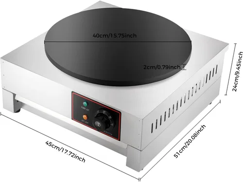 Miniatura 2 de Máquina eléctrica de crepé, máquina antiadherente de 16 pulgadas y 1700 W, plancha de crepes de placa plana comercial con luces indicadoras LED