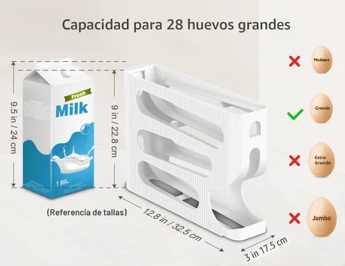 Miniatura 5 de Sotfamily Soporte para huevos para nevera, dispensador automático de huevos para refrigerador, encimera, cocina, rodillo de huevos que ahorra