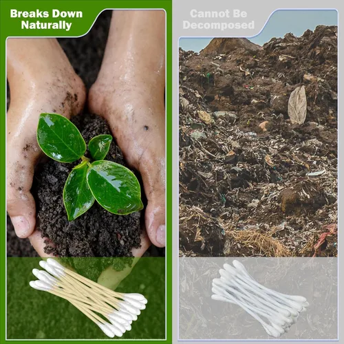 Miniatura 2 de 800 hisopos de algodón orgánico, hisopos de algodón de bambú con puntas de algodón suave y varillas de bambú resistentes, capullos de algodón