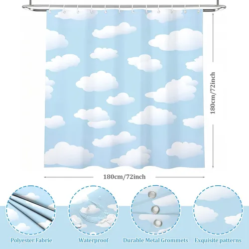 Miniatura 2 de MEHOFOND Juego de cortinas de ducha de cielo azul y nube blanca, paisaje natural, decoración de baño, bañera, poliéster impermeable con 12 ganchos