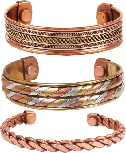 Miniatura 29 de Pulseras de cobre Touchstone regalo para hombres y mujeres joyería magnética 100% pura y sólida ajustable juego de pulseras hechas a mano