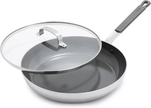 Miniatura 13 de GreenPan x Bobby Flay - Juego de 12 piezas de ollas y sartenes de acero inoxidable, grado profesional tricapa, Multiclad, antiadherente de cerámica