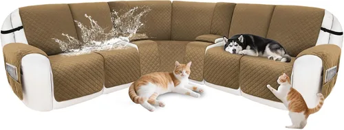 Miniatura 69 de Fundas para sofá modular reclinable, de terciopelo en forma de L, funda de consola central para perros y mascotas, lavable antideslizante, 1 funda