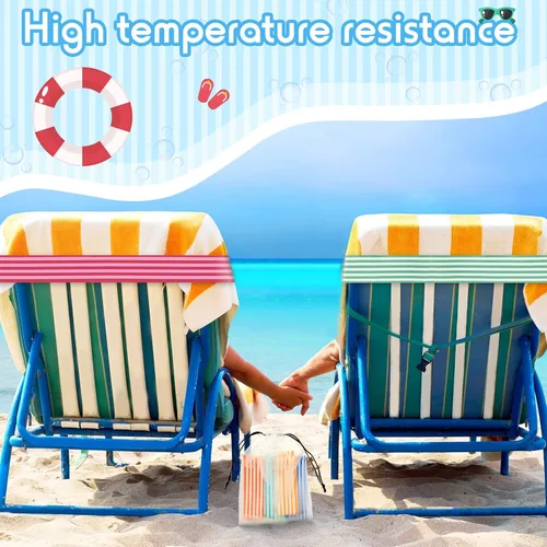 Miniatura 7 de Tessco Paquete de 12 toallas para sillas de playa, sillas de piscina y cruceros, elásticos, resistentes al viento, clips para toallas de playa