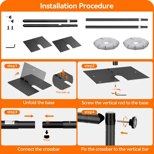 Miniatura 7 de Kit de soporte de fondo de tubo y cortina de 10 x 10 pies, soporte ajustable resistente con bolsa de transporte, marco de fondo de metal para Negro