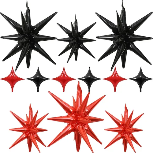 Miniatura 9 de Globos de estrella negra, 12 unidades, globos de explosión de estrella de aluminio de 27/22 pulgadas, globo de cono de Mylar de espiga grande