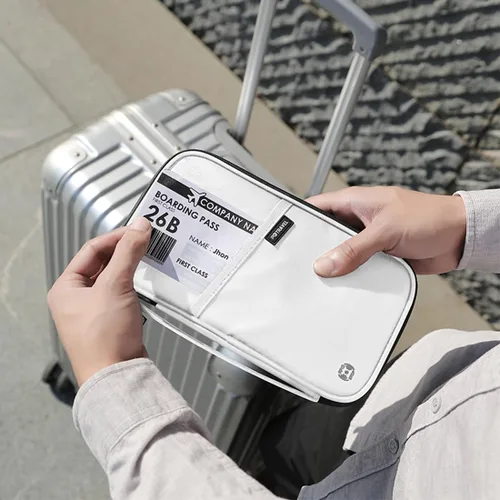 Miniatura 16 de VanFn Cartera RFID para pasaporte de viaje, soporte para pasaporte familiar, organizador de documentos de viaje serie P.Travel (nailon, gris)