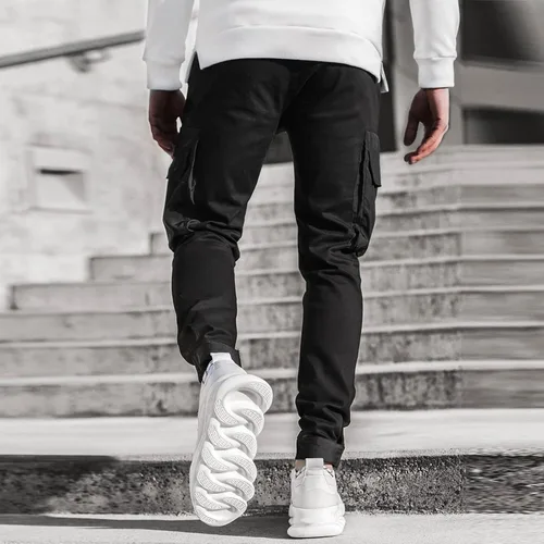 Miniatura 2 de GDJGTA Pantalones cargo de moda para hombre con múltiples bolsillos, ajuste relajado, hip hop, juvenil, adolescente, ropa de calle