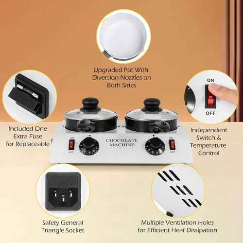 Miniatura 4 de Dyna-Living Olla para Derretir Chocolate Máquina Templadora de Chocolate Dual para Derretir Chocolate, Máquina para Derretir Chocolate de 80W Olla