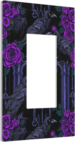 Miniatura 2 de Cubiertas Decorativas de Tomacorrientes Estilo Gótico Cuervo Flores Púrpuras 1 Gang Interruptor de Luz Simple Basculante Placa Cubierta Placas