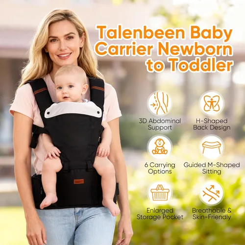 Miniatura 2 de Portabebés, 6 en 1, portabebés para recién nacidos a niños pequeños, portabebés con asiento de cadera soporte lumbar de 7 a 45 libras, portabebés