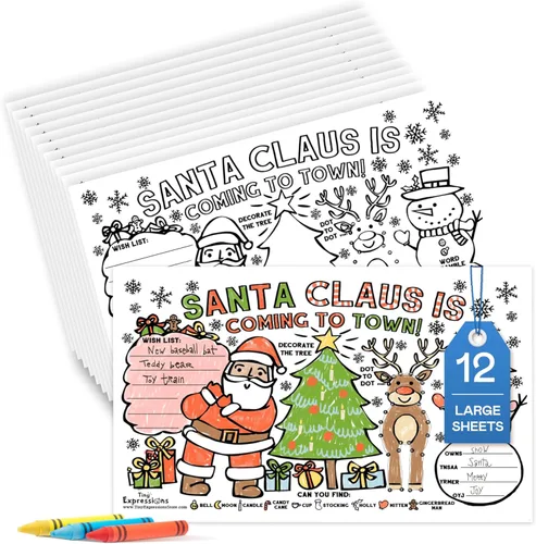 Tiny Expressions Manteles individuales de Navidad de Papá Noel para niños (paquete de 12 manteles individuales navideños) | Alfombrillas de papel de