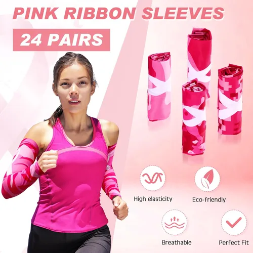 Miniatura 3 de Xtinmee 24 pares de mangas de concientización sobre el cáncer de mama, cinta rosa, compresión deportiva de compresión, mangas de brazo