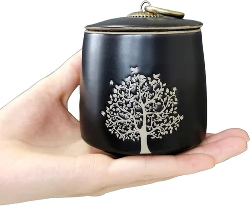 Urnas de cremación pequeñas para cenizas humanas, adultos, macho, hembra, árbol de la vida, urnas decorativas negras, mini urna para mascotas para