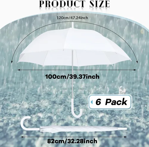Miniatura 2 de Fabbay 6 Pcs Wedding Umbrellas Wedding Style Stick Umbrellas with J Hook Handle Large Canopy Umbrella Auto Open Windproof Stick Umbrellas for Adults