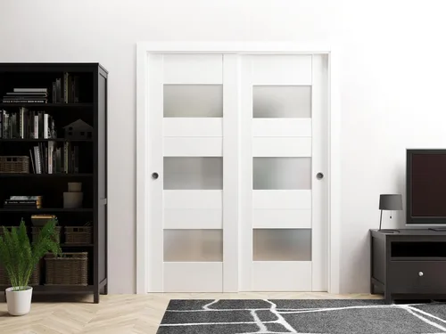 Miniatura 3 de VDOMDOORS Panel de puerta de losa de vidrio opaco 18 x 80 pulgadas/Sete 6003 seda blanca/puertas modernas acabadas/armario de bolsillo deslizante