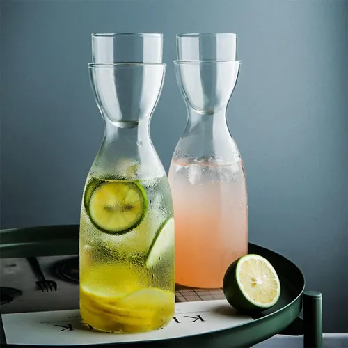 Miniatura 3 de Juego de jarras de agua de cabecera con vaso de vidrio para baño, dispensador de enjuague, decantador con taza de vidrio, contenedor para botella