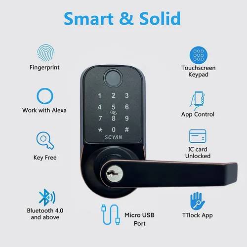 Miniatura 2 de Scyan Cerradura biométrica inteligente X1 - Huella digital y pantalla táctil 5 en 1, bloqueo automático para el hogar, la oficina y Airbnb (aceitado)
