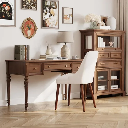 Miniatura 7 de MALOL Juego de 4 sillas de comedor tapizadas con patas de madera, sillas de cocina acolchadas con respaldo alto para comedor, restaurante y Beige-New