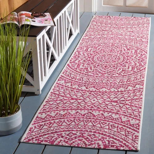 Miniatura 136 de SAFAVIEH Alfombra lavable para exteriores, colección Courtyard - Pasillo de 2.3 x 8 pies, color beige claro y marrón claro, no desprende pelusa