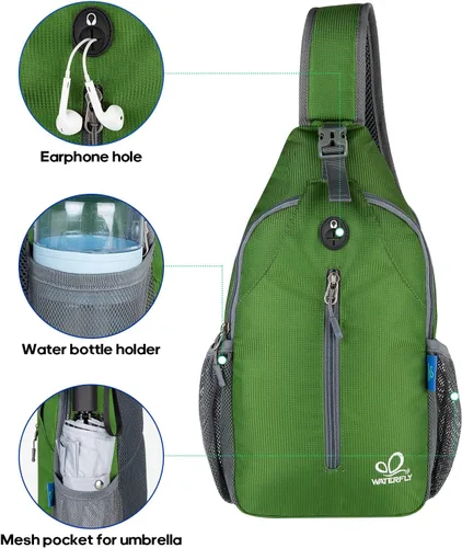 Miniatura 12 de WATERFLY Bolsa pequeña de senderismo: mochila cruzada para el pecho, mochila para hombres y mujeres con correa de hombro agradable a la piel