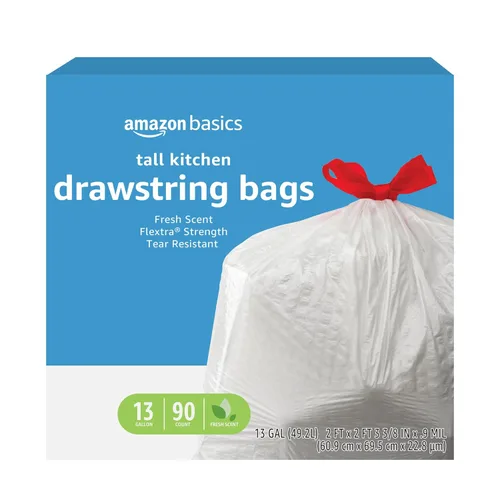 Miniatura 9 de Amazon Basics Flextra Strength - Bolsas de basura altas con cordón para cocina, aroma fresco, resistentes a desgarros, 13 galones, 120
