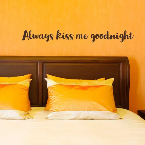 Miniatura 4 de Calcomanía de pared con texto en inglés "Always Kiss Me Goodnight" (texto en inglés), diseño dorado con texto en inglés