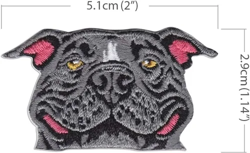 Miniatura 2 de WIRESTER Parche bordado vintage para planchar para camisas, jeans, chaquetas, sombreros, perro pitbull azul sonriente