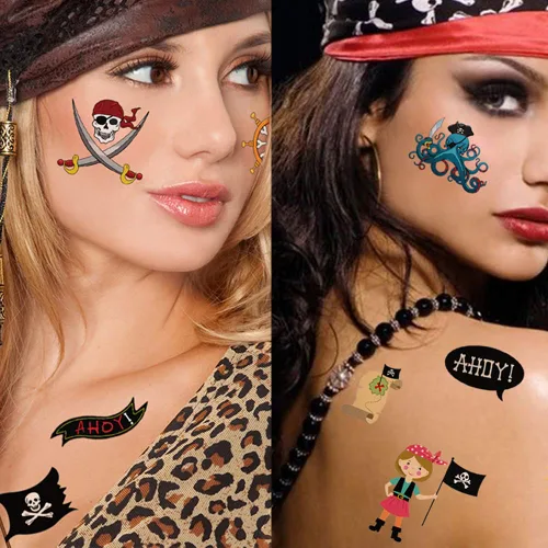 Miniatura 6 de Tatuajes de pirata (96 piezas), tatuaje temporal pirata de Konsait, polvo de cañón pirata, Jake, Capitán, tatuaje corporal, para pirata, suministros