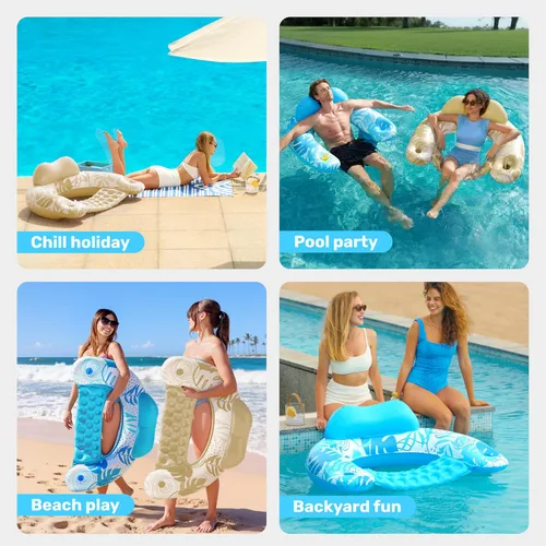 Miniatura 7 de SLOOSH Inflatable Pool Floats Adult,2 Pack Pool Chairs with Cup Holders,X-Large Blow up Floats Chair,Hammock Noodle Mat for Relaxing Summer Water