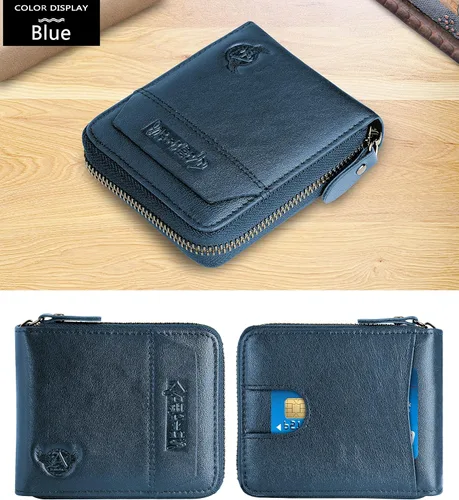 Miniatura 56 de Admetus - Cartera de piel auténtica para hombre con cremallera, plegable